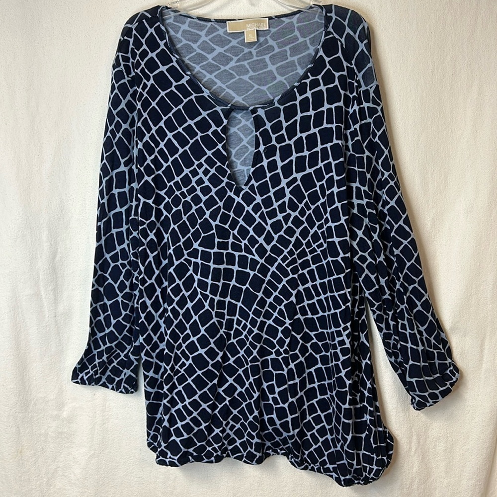 Michael Kors Women’s Tunic Top Size XL Navy White Stretchy Viscose